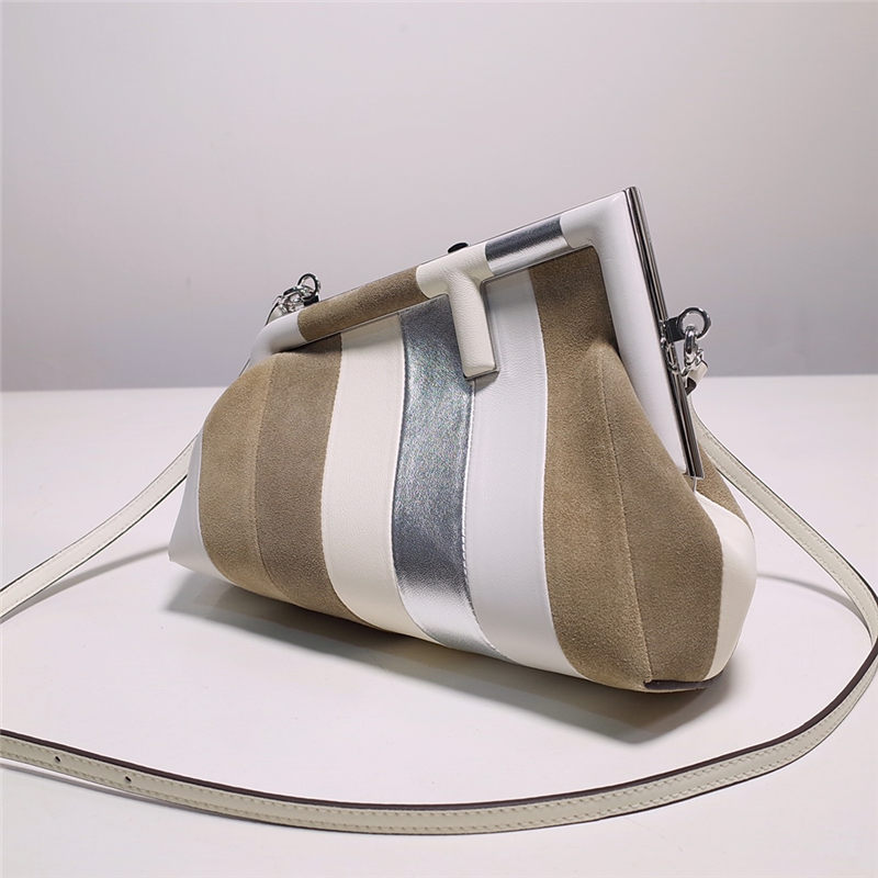 Fendi First Small Leather bag silver and light brown inlay High