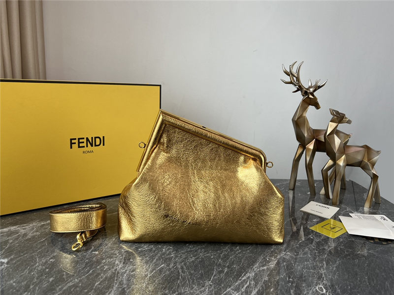 Fendi First Medium Leather Bag Camel wrinkle High