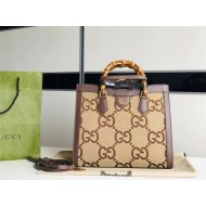 Gucci Diana jumbo GG medium tote bag 655658 Camel and ebony jumbo GG canvas High