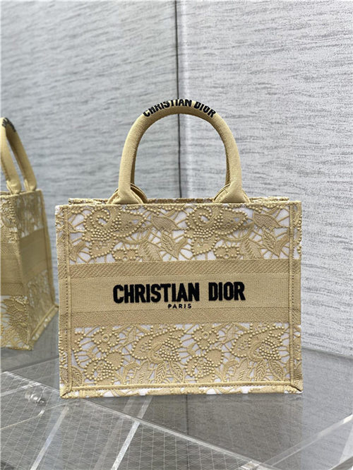 SMALL Dior BOOK TOTE D-Lace Embroidery with Macramé Effect High