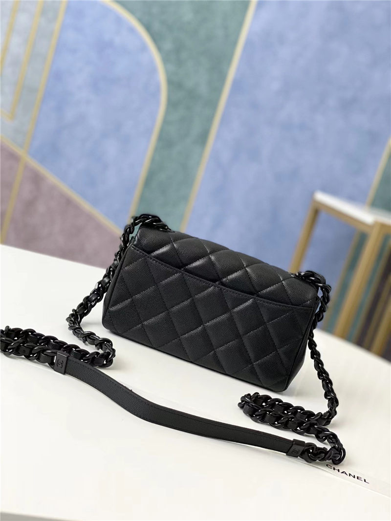 Mini Flap Bag Grained Calfskin Black Black A