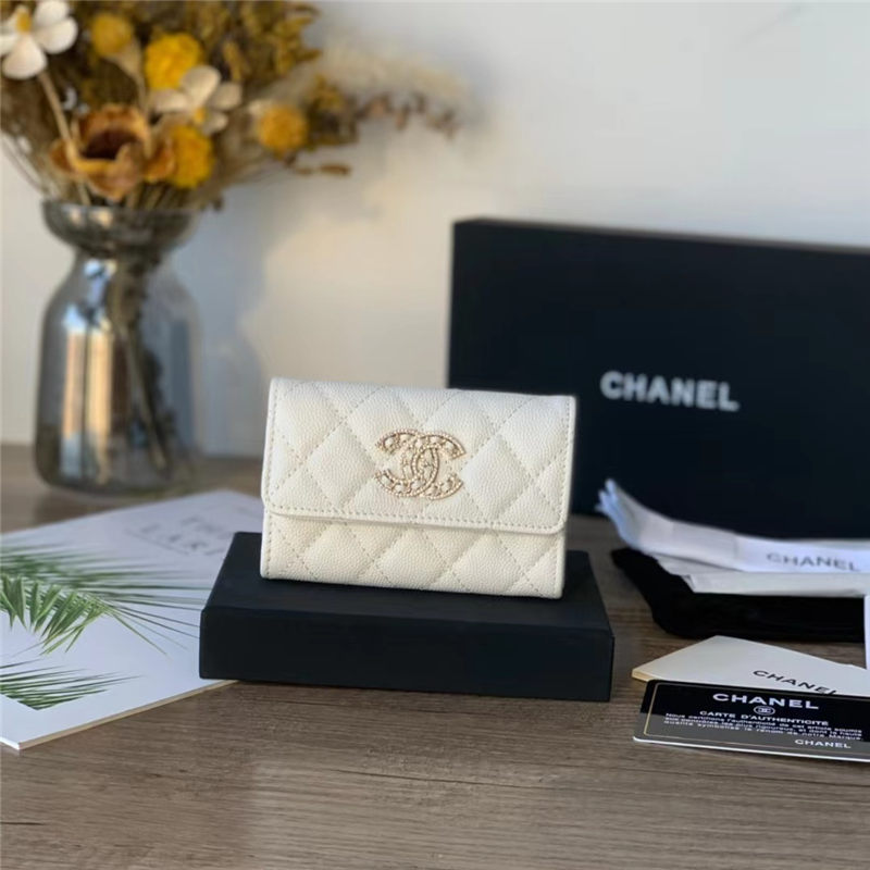 Chanel FLAP CARD HOLDER Grained Calfskin & Gold-Tone Metal AP2735 High