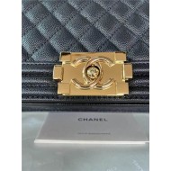 BOY Chanel HANDBAG Grained Calfskin Black Gold Metal High