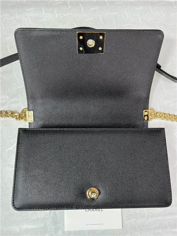 BOY Chanel HANDBAG Grained Calfskin Black Gold Metal High