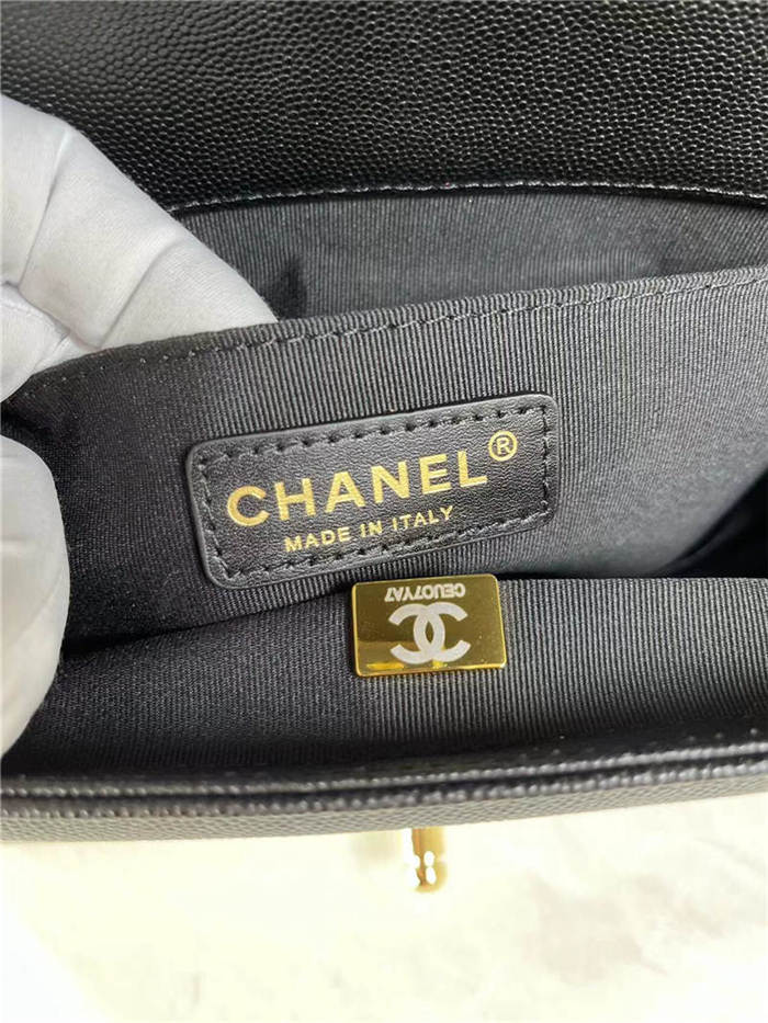 BOY Chanel HANDBAG Grained Calfskin Black Gold Metal High