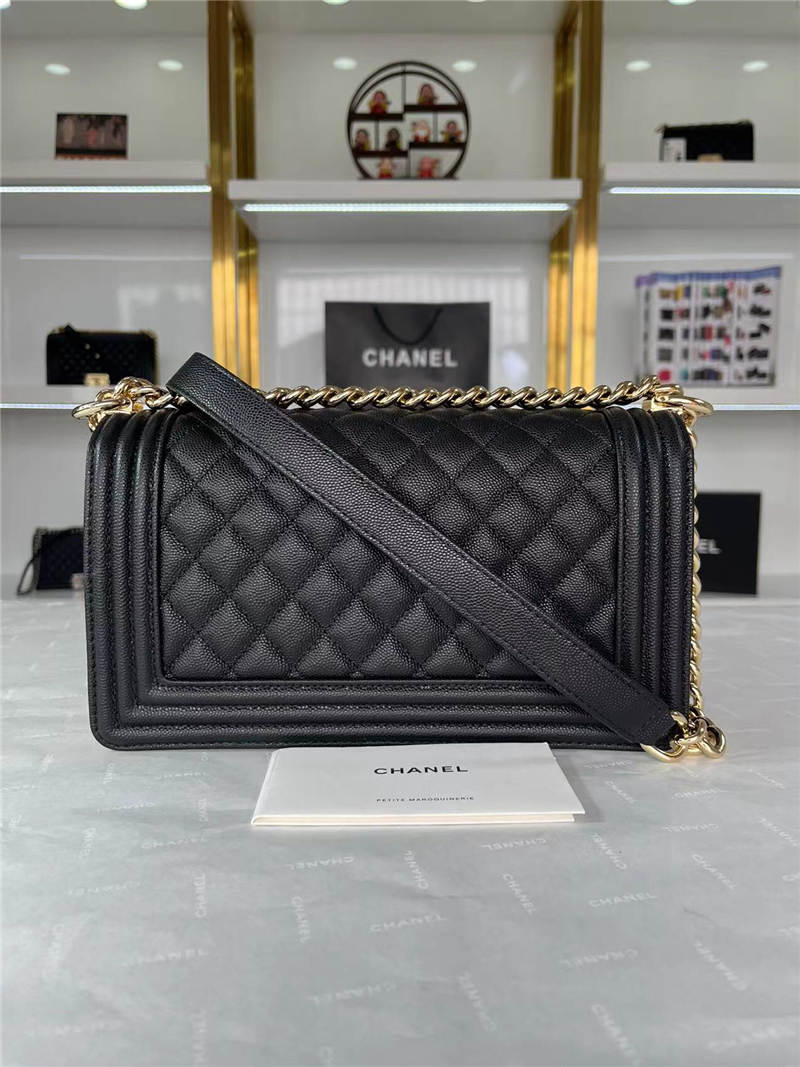 BOY Chanel HANDBAG Grained Calfskin Black Gold Metal High