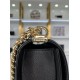 BOY Chanel HANDBAG Grained Calfskin Black Gold Metal High