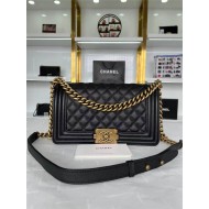 BOY Chanel HANDBAG Grained Calfskin Black Anti-Gold Metal High