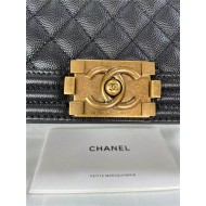 BOY Chanel HANDBAG Grained Calfskin Black Anti-Gold Metal High