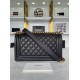 BOY Chanel HANDBAG Grained Calfskin Black Anti-Gold Metal High