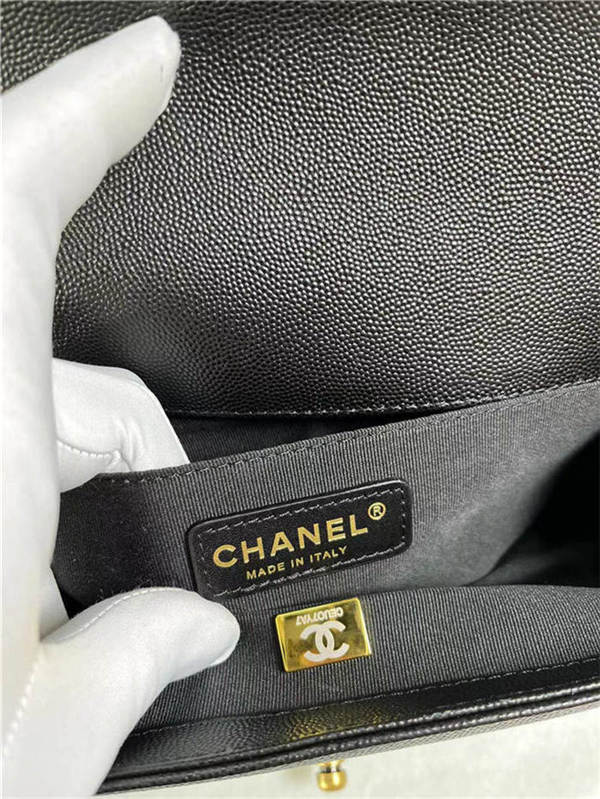 BOY Chanel HANDBAG Grained Calfskin Black Anti-Gold Metal High