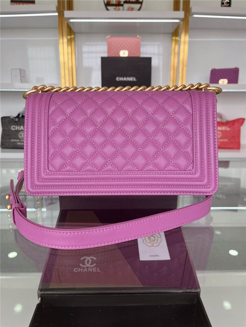 BOY Chanel HANDBAG Grained Calfskin Purple Matt-Gold Metal High