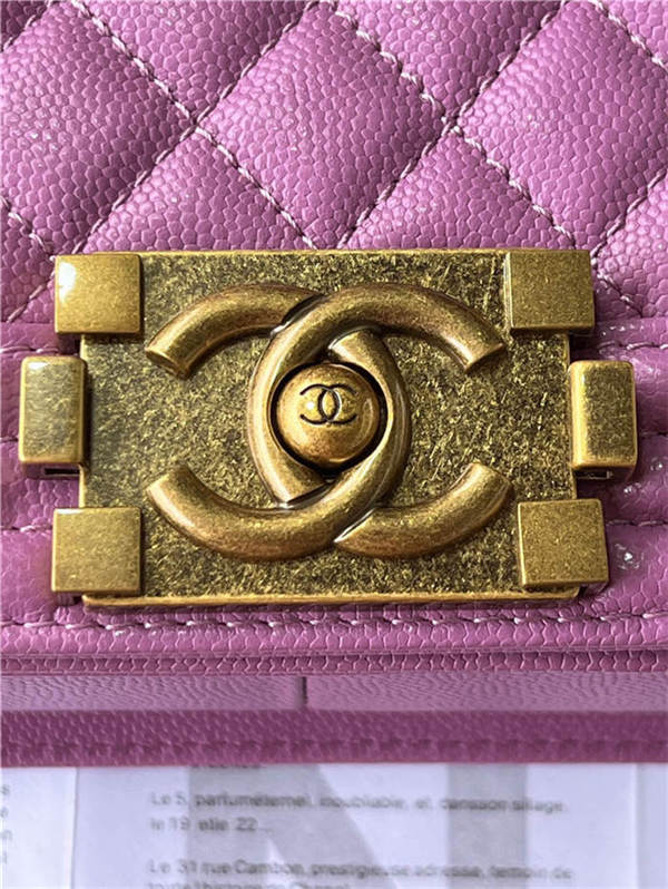 BOY Chanel HANDBAG Grained Calfskin Purple Anti-Gold Metal High