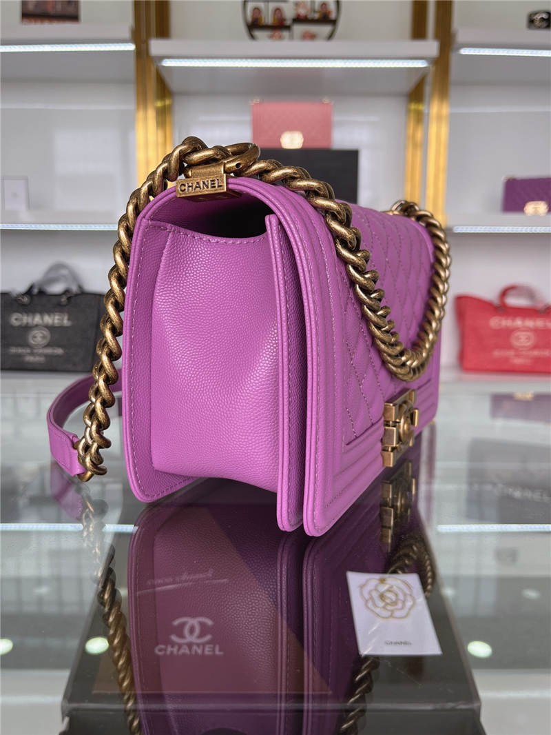 BOY Chanel HANDBAG Grained Calfskin Purple Anti-Gold Metal High