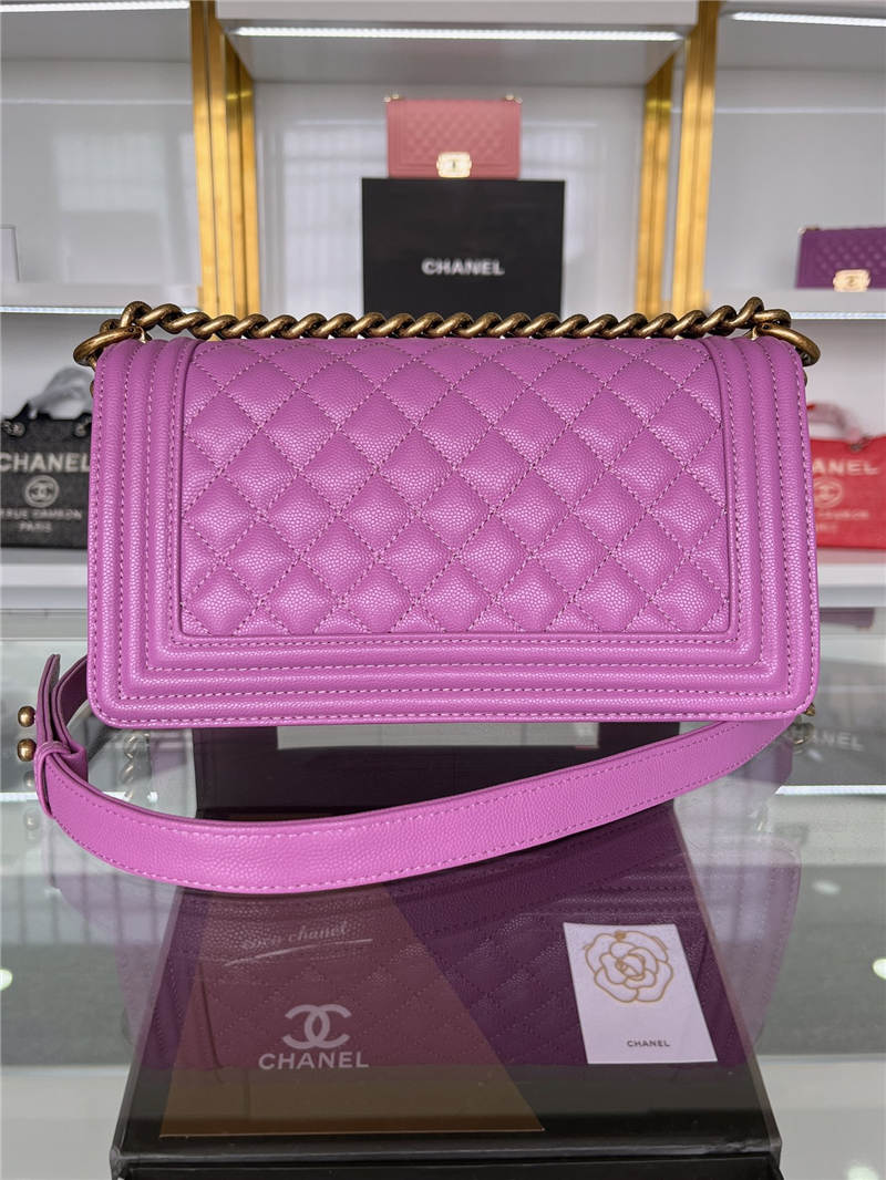 BOY Chanel HANDBAG Grained Calfskin Purple Anti-Gold Metal High