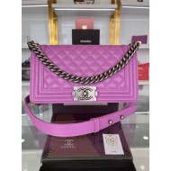 BOY Chanel HANDBAG Grained Calfskin Purple Anti-Silver Metal High