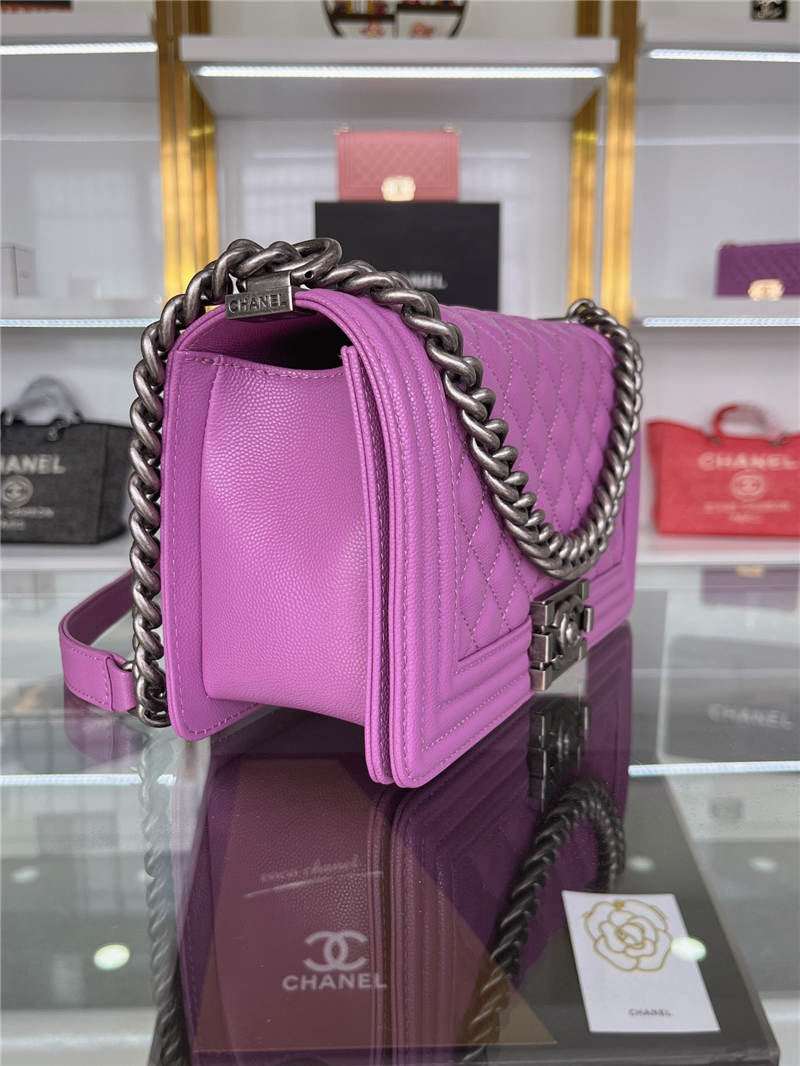 BOY Chanel HANDBAG Grained Calfskin Purple Anti-Silver Metal High