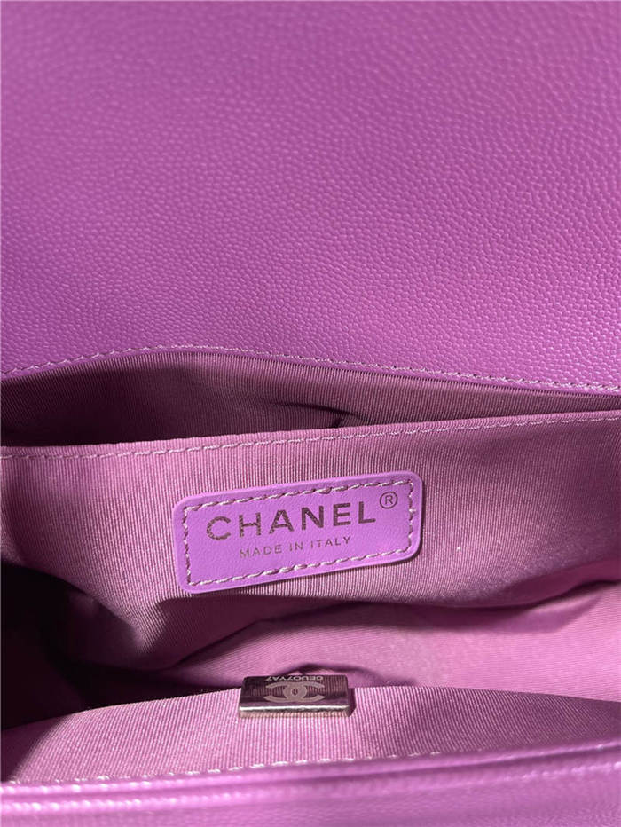 BOY Chanel HANDBAG Grained Calfskin Purple Anti-Silver Metal High