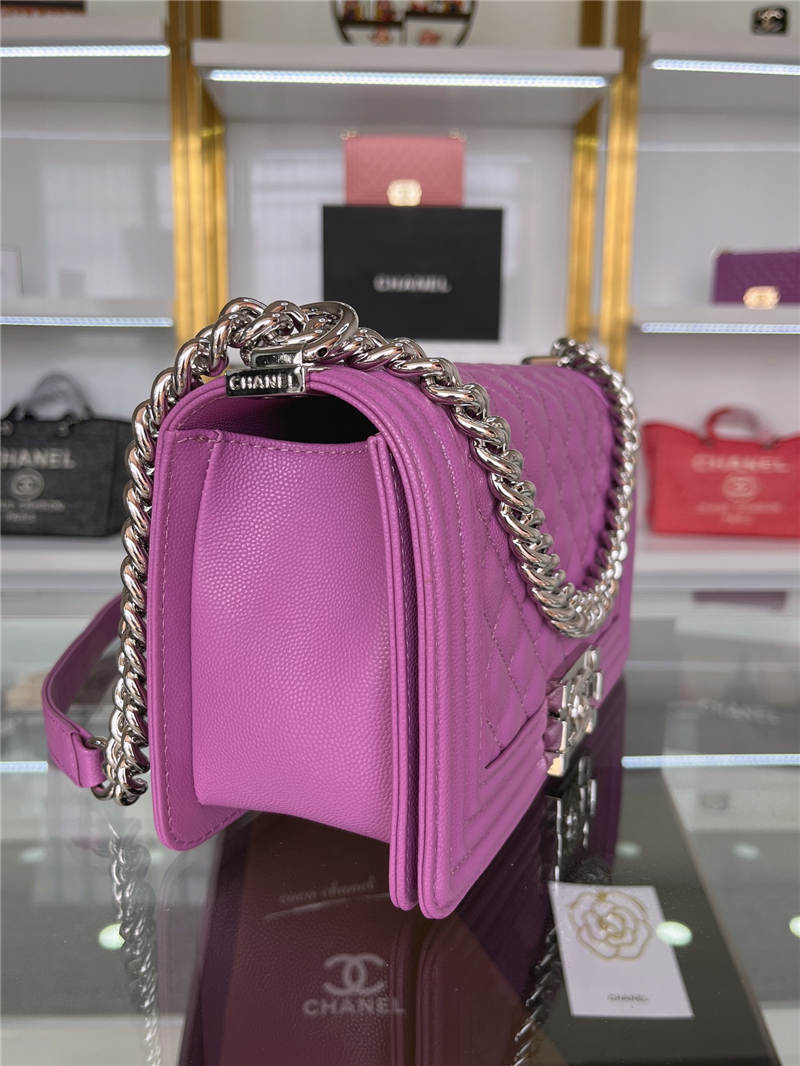 BOY Chanel HANDBAG Grained Calfskin Purple Silver Metal High