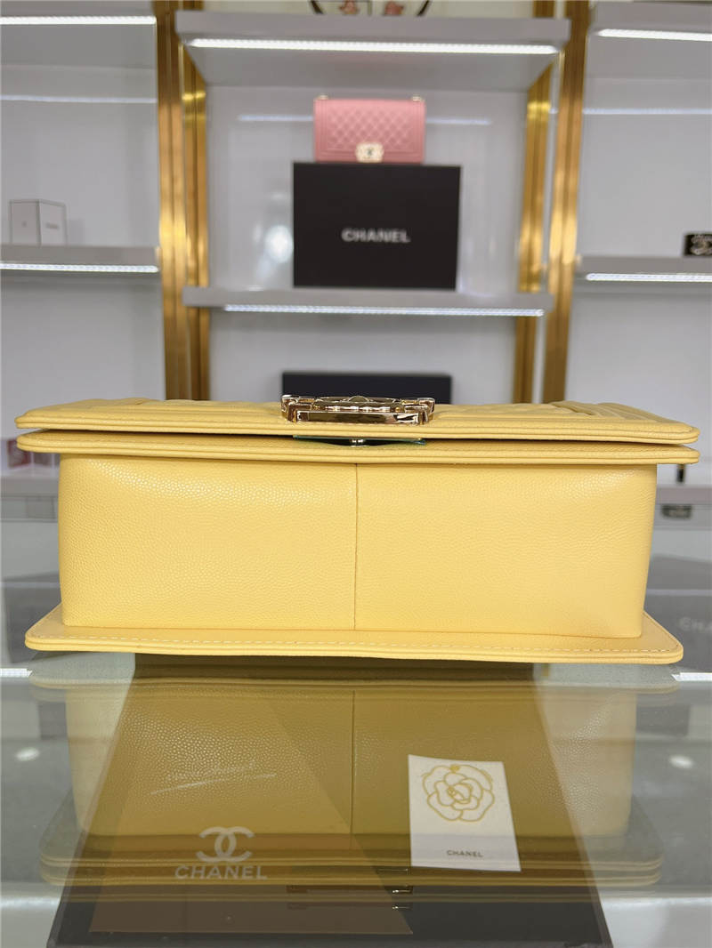 BOY Chanel HANDBAG Grained Calfskin Yellow Gold Metal High