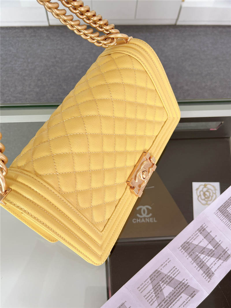 BOY Chanel HANDBAG Grained Calfskin Yellow Matt-Gold Metal High