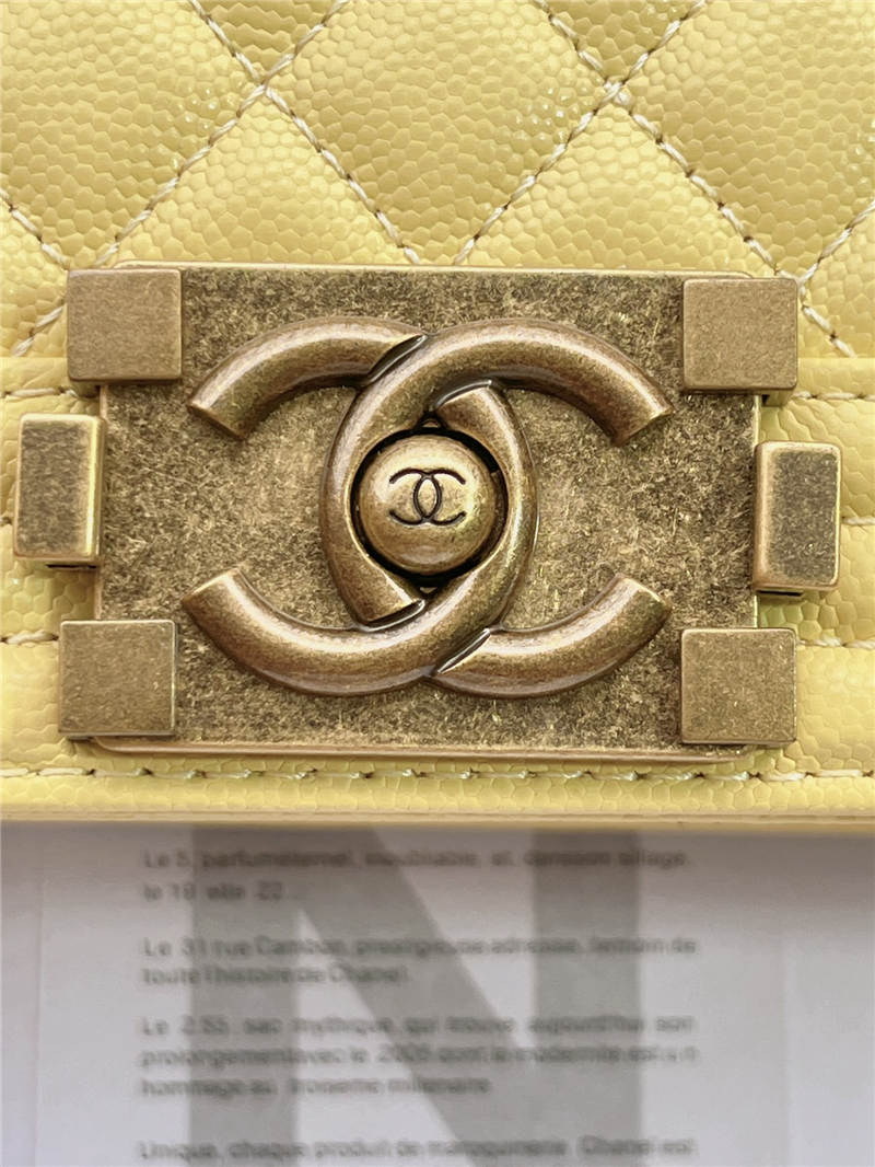 BOY Chanel HANDBAG Grained Calfskin Yellow Anti-Gold Metal High