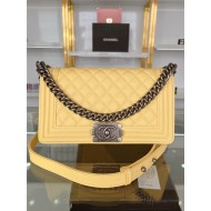 BOY Chanel HANDBAG Grained Calfskin Yellow Anti-Silver Metal High