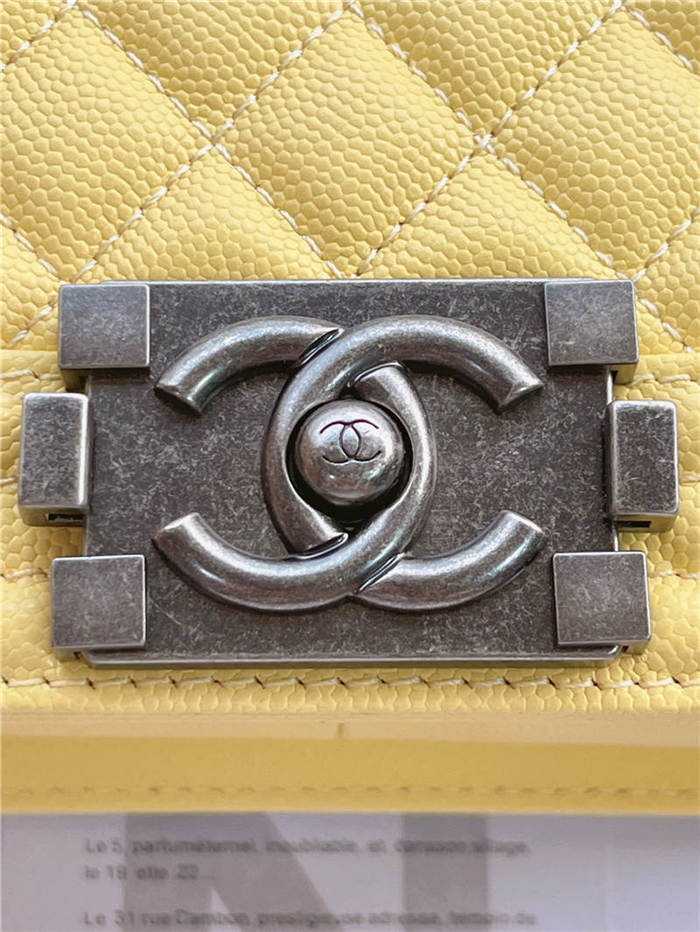 BOY Chanel HANDBAG Grained Calfskin Yellow Anti-Silver Metal High