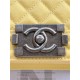 BOY Chanel HANDBAG Grained Calfskin Yellow Anti-Silver Metal High