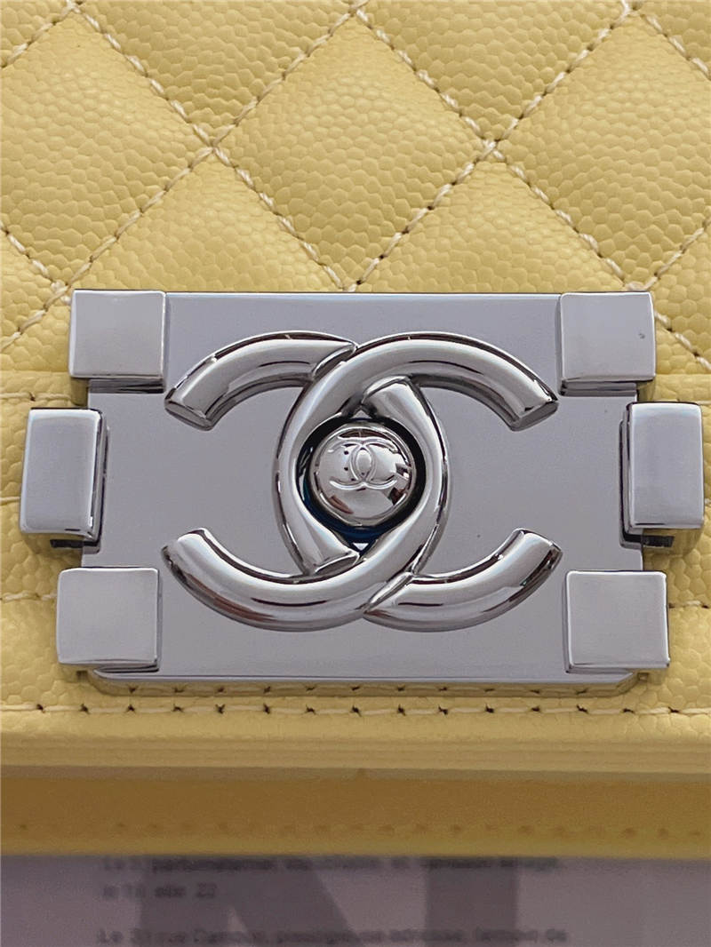 BOY Chanel HANDBAG Grained Calfskin Yellow Silver Metal High