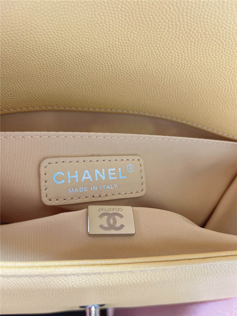 BOY Chanel HANDBAG Grained Calfskin Yellow Silver Metal High