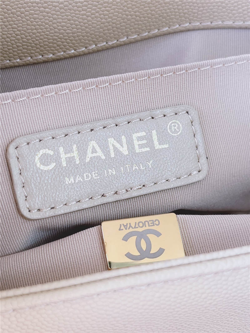 BOY Chanel HANDBAG Grained Calfskin Beige Gold Metal High