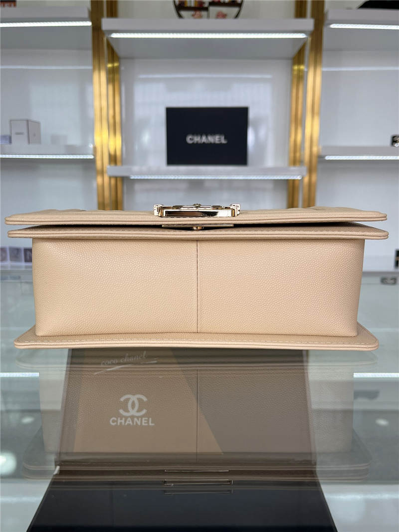 BOY Chanel HANDBAG Grained Calfskin Beige Gold Metal High