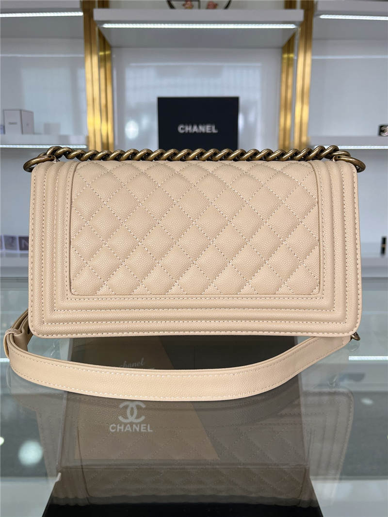 BOY Chanel HANDBAG Grained Calfskin Beige Anti-Gold Metal High