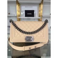 BOY Chanel HANDBAG Grained Calfskin Beige Anti-Silver Metal High