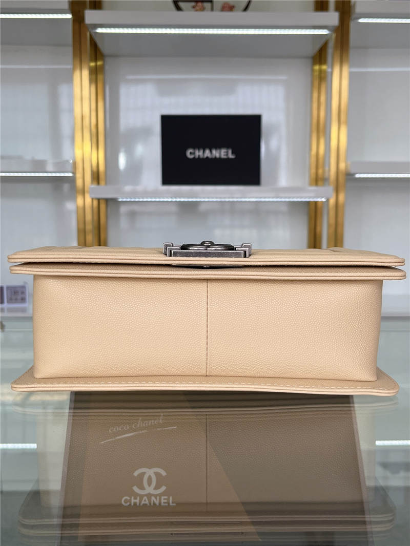 BOY Chanel HANDBAG Grained Calfskin Beige Anti-Silver Metal High