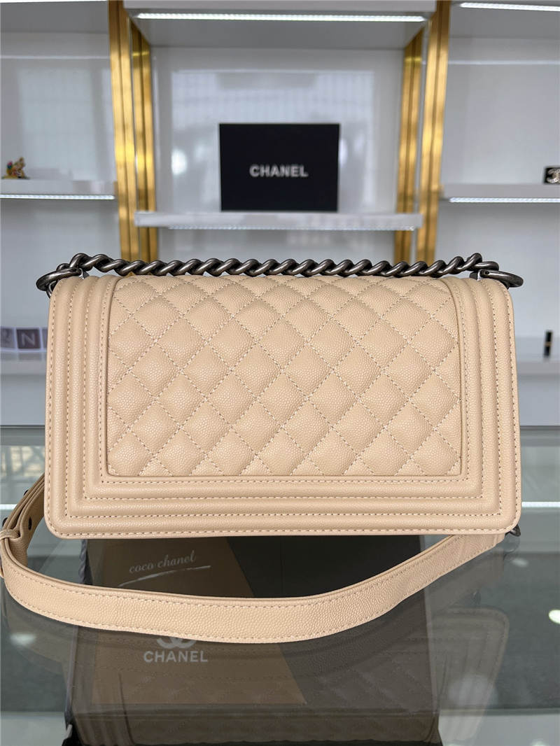 BOY Chanel HANDBAG Grained Calfskin Beige Anti-Silver Metal High