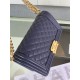 BOY Chanel HANDBAG Grained Calfskin Navy Blue Gold Metal High