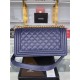 BOY Chanel HANDBAG Grained Calfskin Navy Blue Matt-Gold Metal High