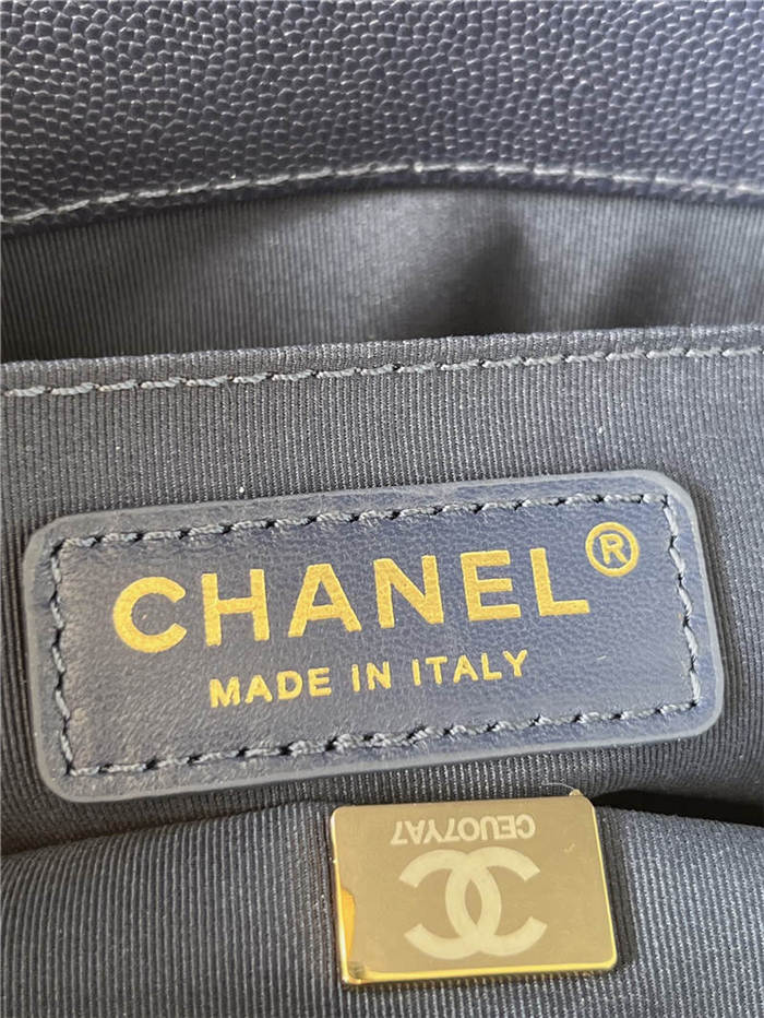 BOY Chanel HANDBAG Grained Calfskin Navy Blue Matt-Gold Metal High