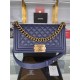 BOY Chanel HANDBAG Grained Calfskin Navy Blue Anti-Gold Metal High