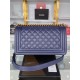 BOY Chanel HANDBAG Grained Calfskin Navy Blue Anti-Gold Metal High