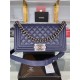 BOY Chanel HANDBAG Grained Calfskin Navy Blue Anti-Silver Metal High