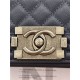 BOY Chanel HANDBAG Grained Calfskin Navy Blue Anti-Silver Metal High