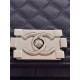 BOY Chanel HANDBAG Grained Calfskin Navy Blue Silver Metal High