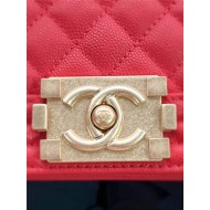 BOY Chanel HANDBAG Grained Calfskin Red Matt-Gold Metal High