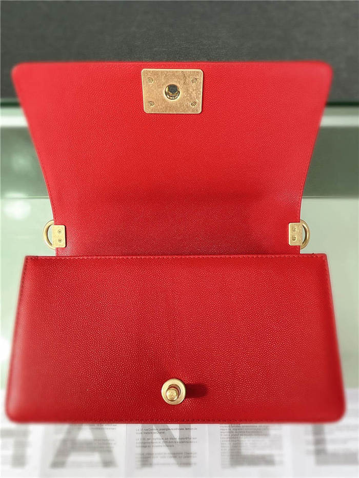 BOY Chanel HANDBAG Grained Calfskin Red Matt-Gold Metal High