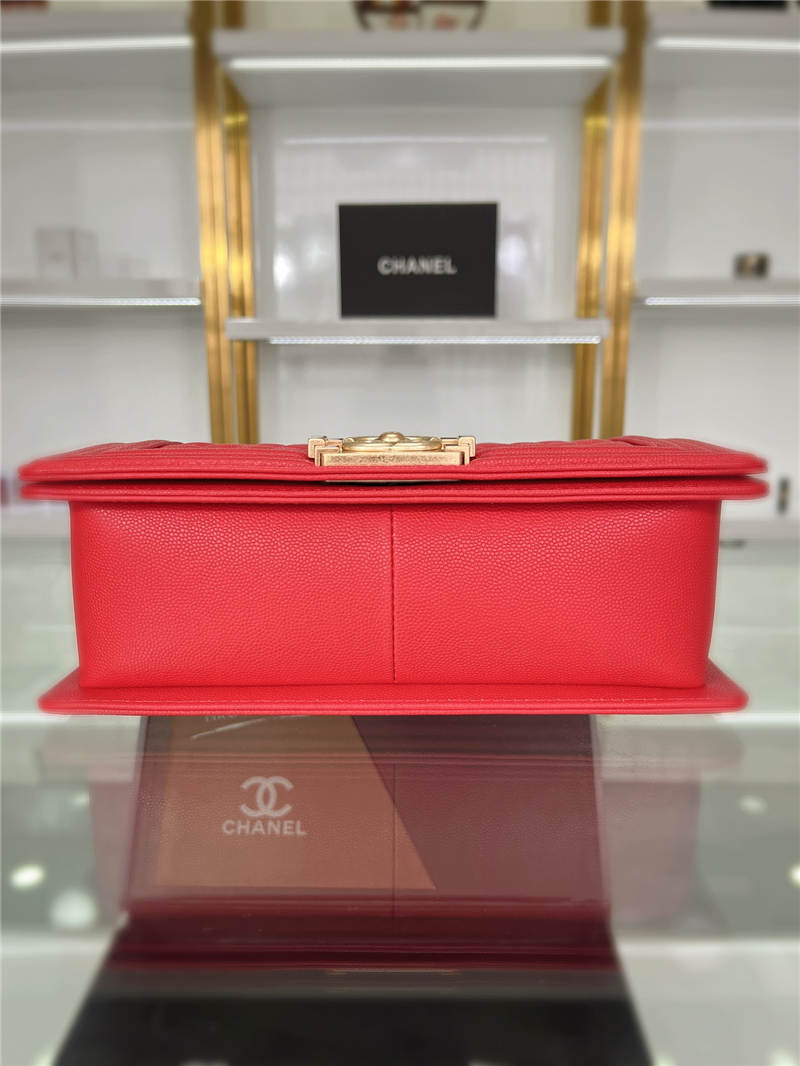 BOY Chanel HANDBAG Grained Calfskin Red Matt-Gold Metal High