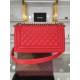 BOY Chanel HANDBAG Grained Calfskin Red Anti-Gold Metal High