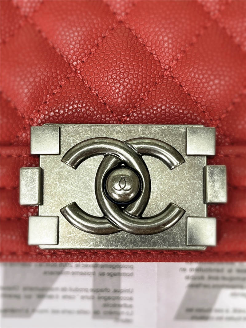 BOY Chanel HANDBAG Grained Calfskin Red Anti-Silver Metal High